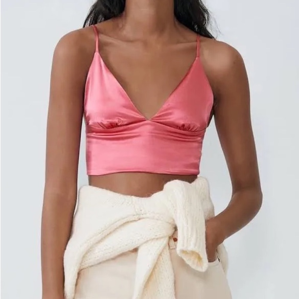 Zara Pink Satin Crop Top